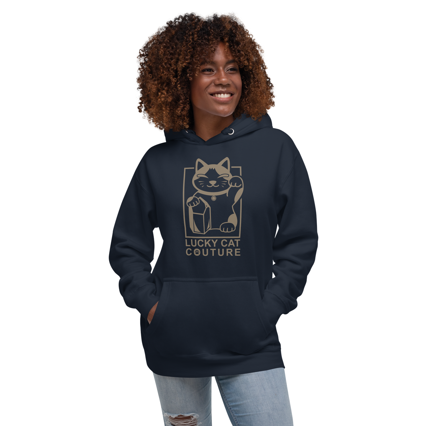 Navy Blue Lucky Cat Couture Hoodie